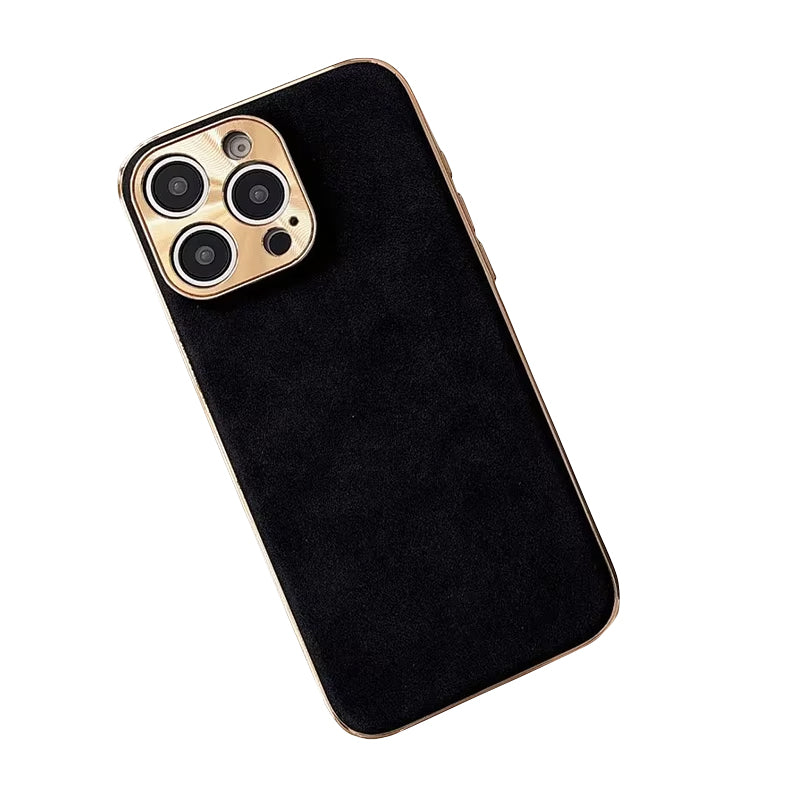 Luxury Lambskin Leather iPhone Case – Electroplated Frame, Soft & Durable Shell, Stylish Protection for Everyday Use