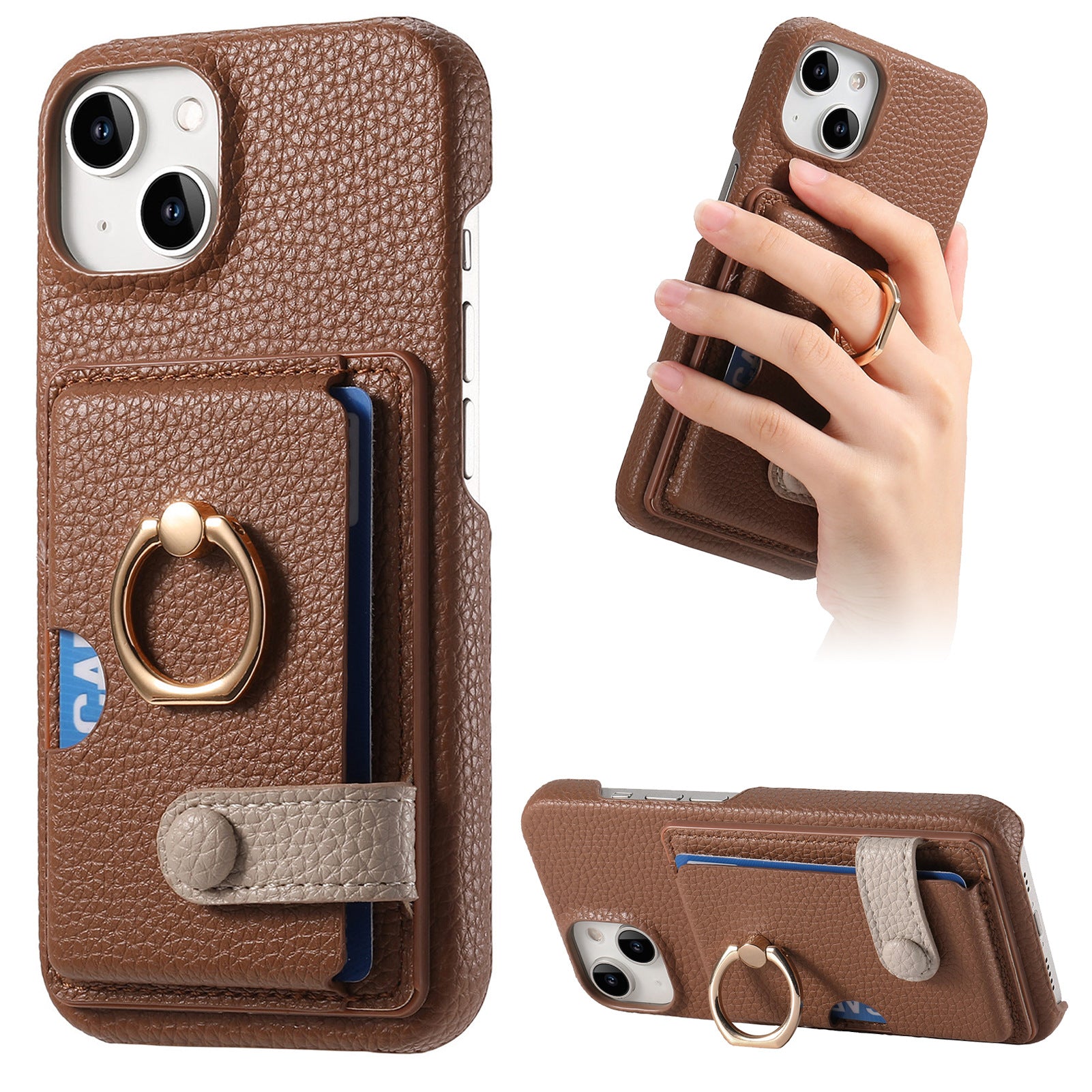 Premium Leather Ring Stand Wallet iPhone Case Card Holder, Magnetic Closure, and Kickstand Support for Hands-Free Convenience