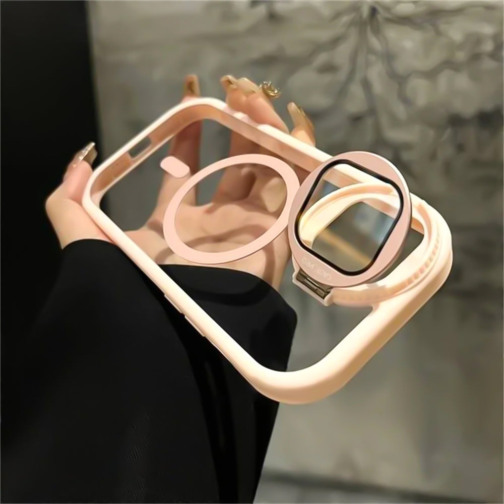 Luxury Glass Camera Stand iPhone Case - Transparent Magnetic Acrylic Cover, Wireless Charging Compatible, Case for iPhone