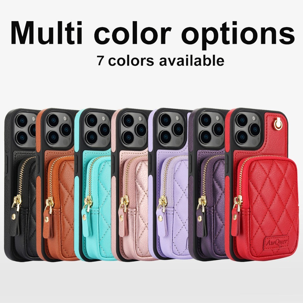 Luxury Crossbody Lanyard iPhone Case – Zipper Wallet Leather Cover with Card Holder, and Full Protection for iPhone Models