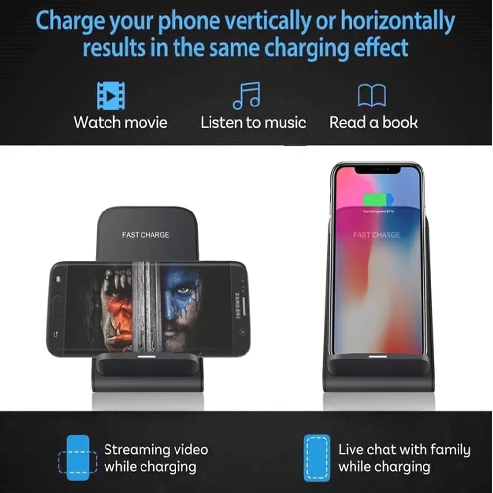 Premium 100W Wireless Charger Stand Schnellladestation Pad für Apple iPhone, iOS, Android Smartphones – Typ-C, Qi Dock, Doppelspule, Sicherheitsfunktionen