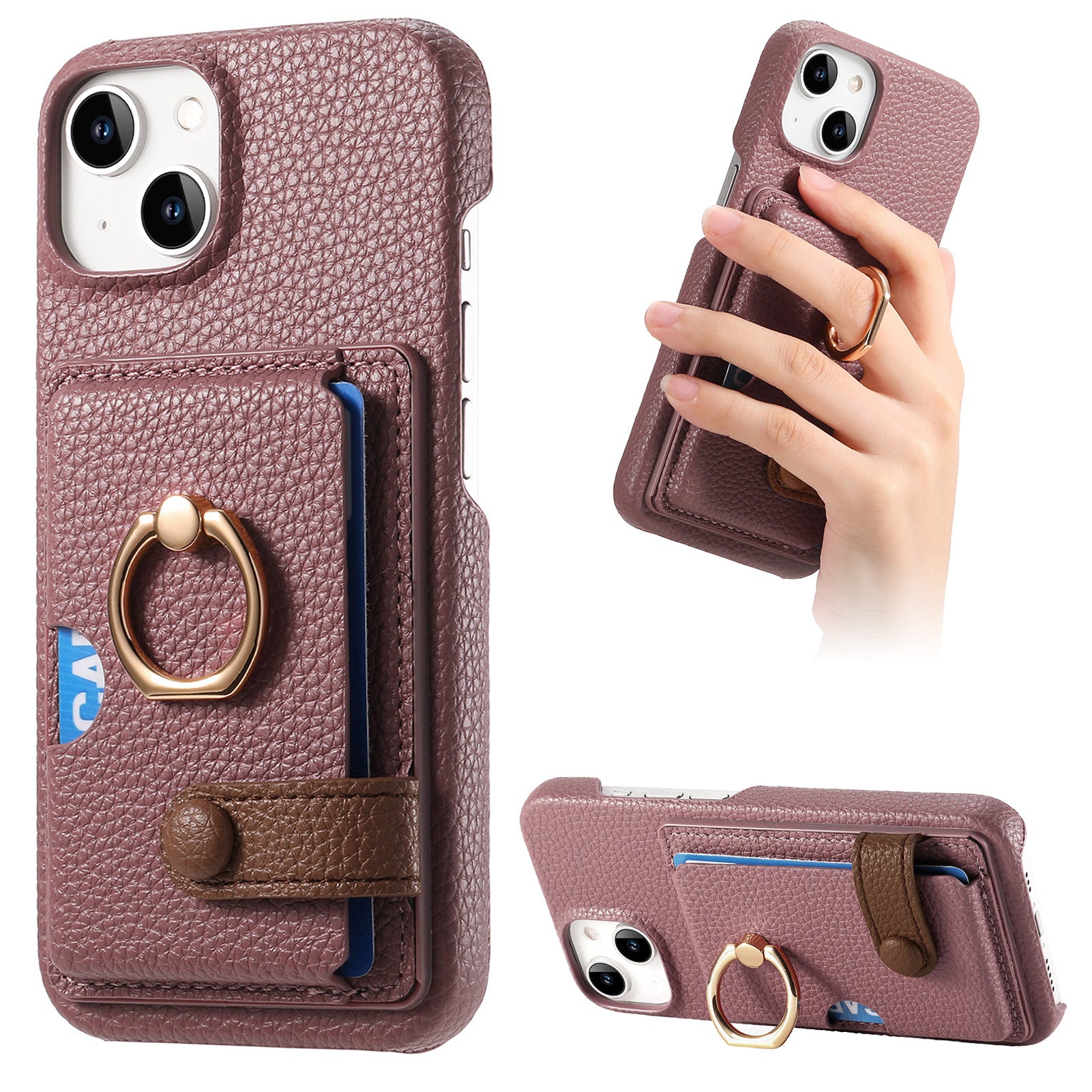 Premium Leather Ring Stand Wallet iPhone Case Card Holder, Magnetic Closure, and Kickstand Support for Hands-Free Convenience