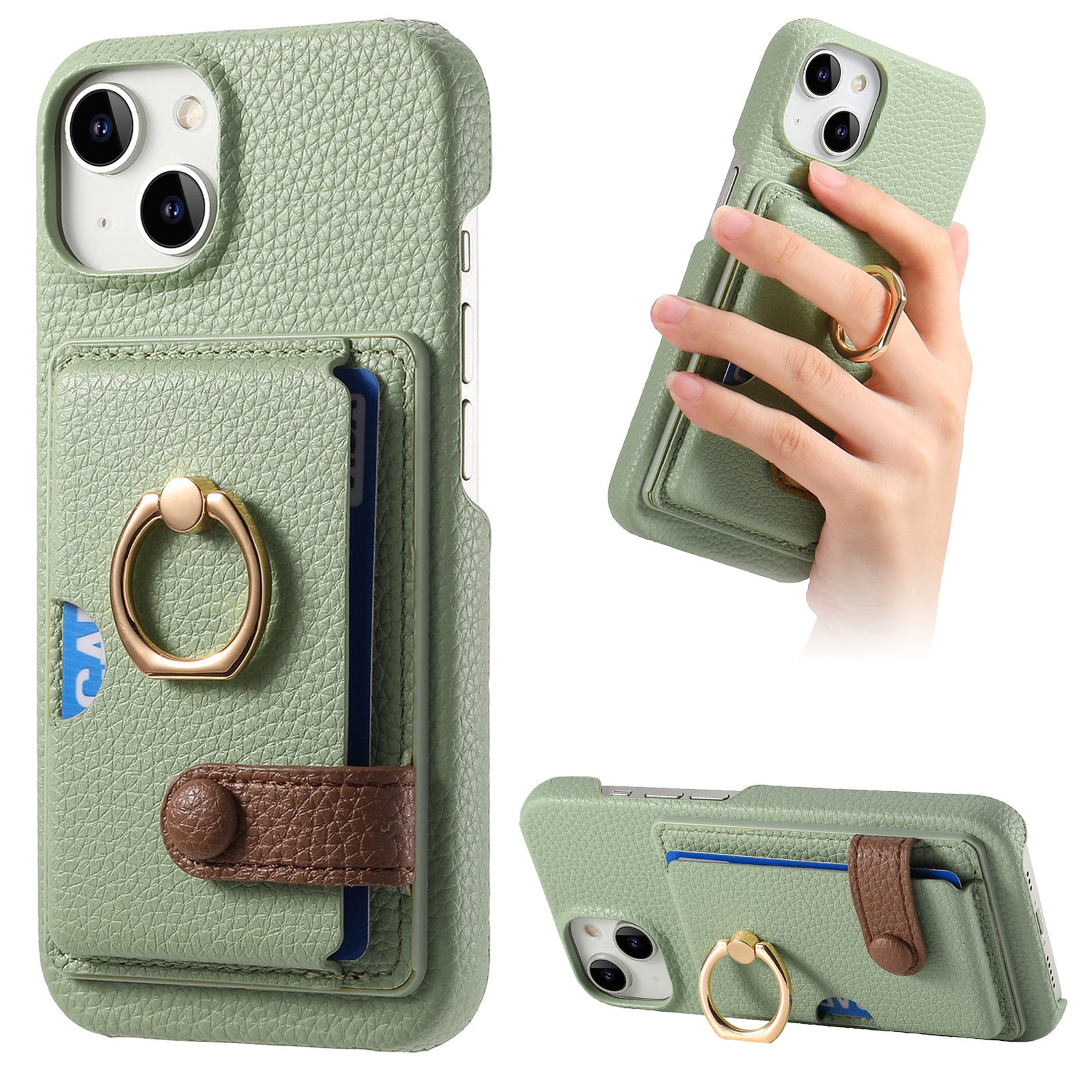 Premium Leather Ring Stand Wallet iPhone Case Card Holder, Magnetic Closure, and Kickstand Support for Hands-Free Convenience