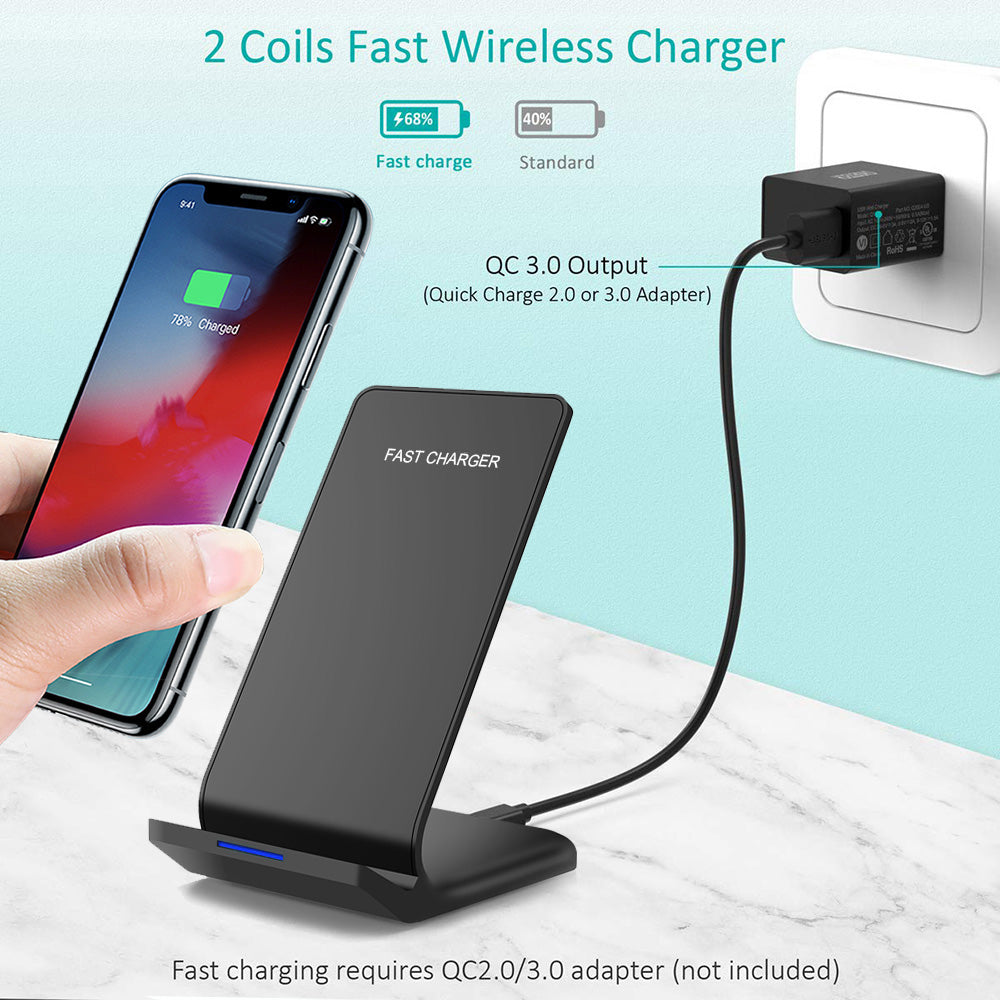Premium 100W Wireless Charger Stand Schnellladestation Pad für Apple iPhone, iOS, Android Smartphones – Typ-C, Qi Dock, Doppelspule, Sicherheitsfunktionen