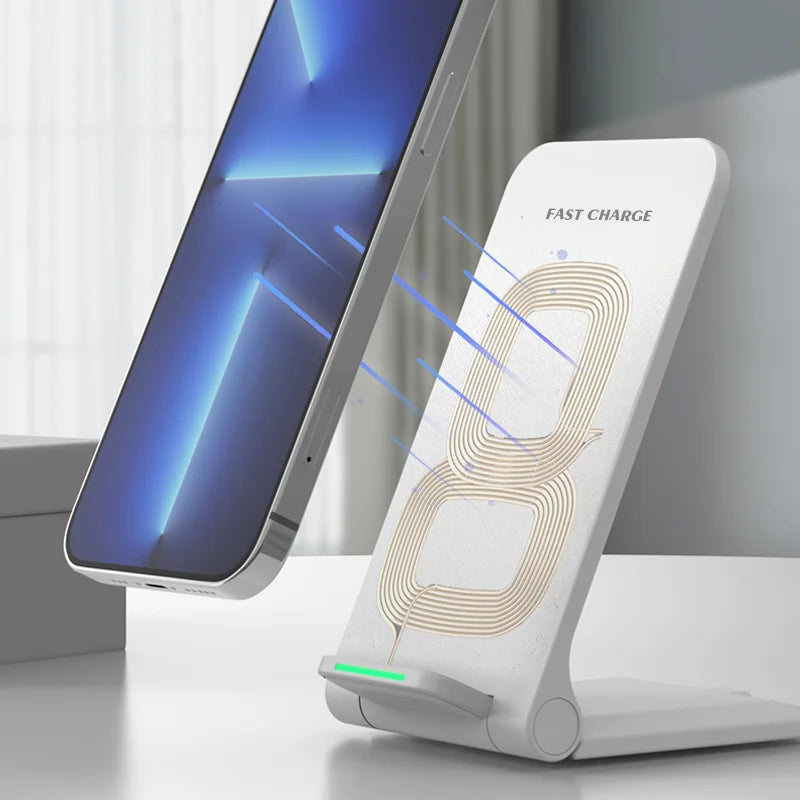 Premium 100W Wireless Charger Stand Schnellladestation Pad für Apple iPhone, iOS, Android Smartphones – Typ-C, Qi Dock, Doppelspule, Sicherheitsfunktionen