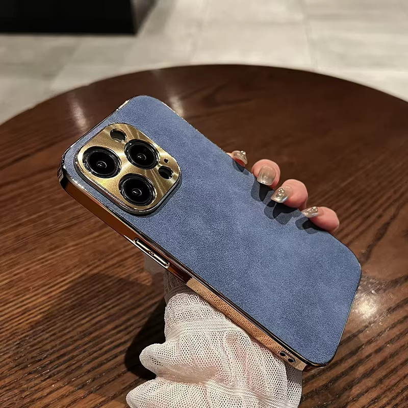 Luxury Lambskin Leather iPhone Case – Electroplated Frame, Soft & Durable Shell, Stylish Protection for Everyday Use