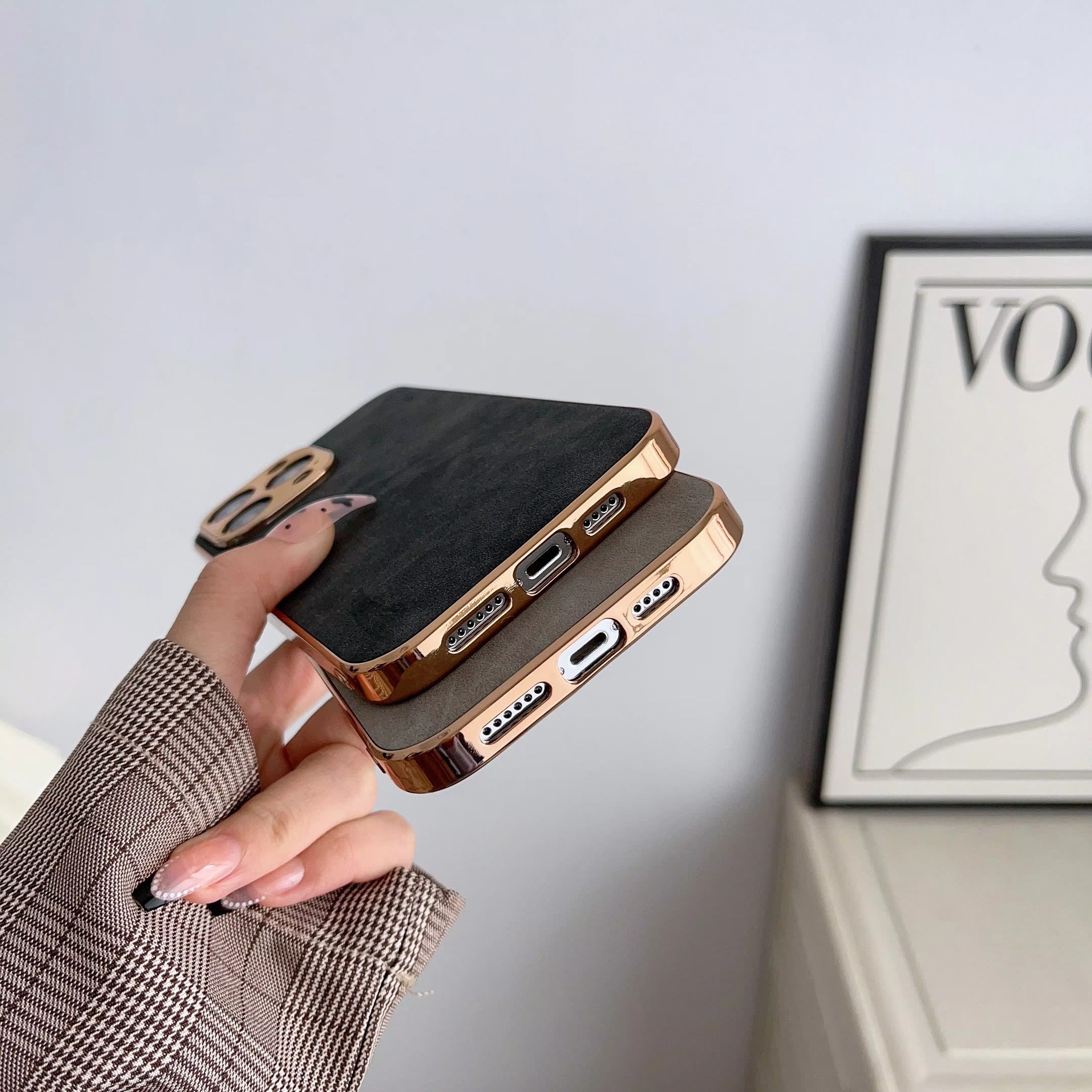Luxury Lambskin Leather iPhone Case – Electroplated Frame, Soft & Durable Shell, Stylish Protection for Everyday Use