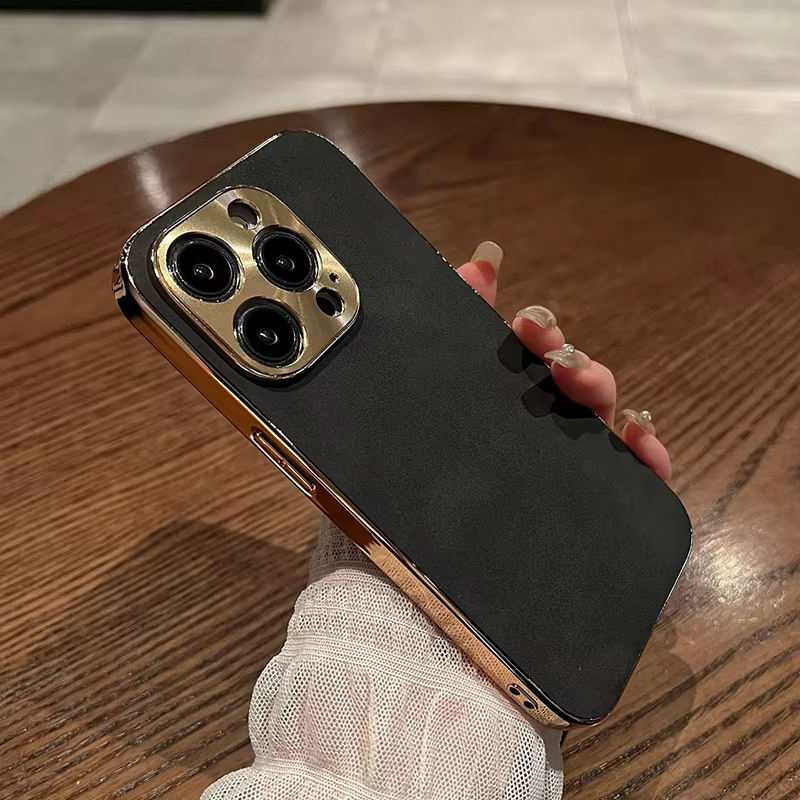 Luxury Lambskin Leather iPhone Case – Electroplated Frame, Soft & Durable Shell, Stylish Protection for Everyday Use