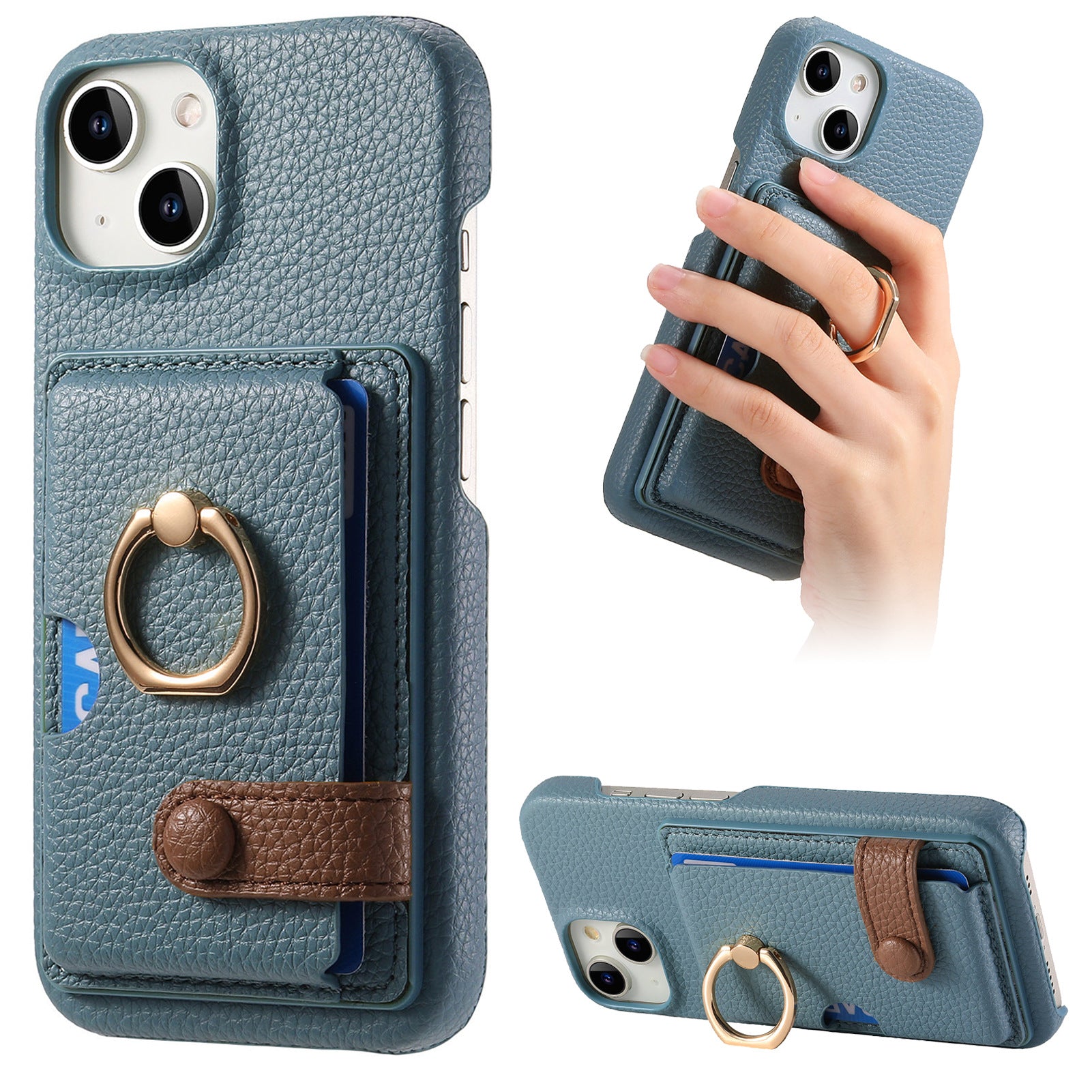 Premium Leather Ring Stand Wallet iPhone Case Card Holder, Magnetic Closure, and Kickstand Support for Hands-Free Convenience
