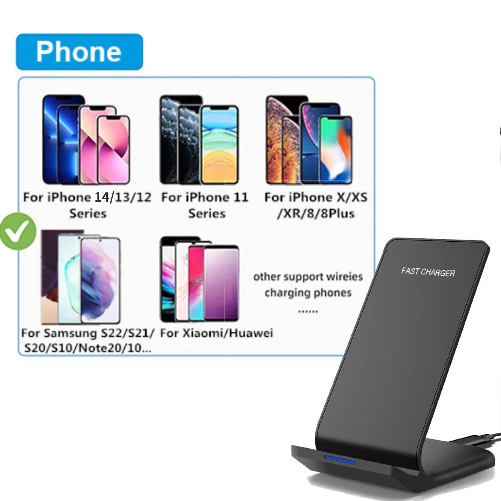 Premium 100W Wireless Charger Stand Schnellladestation Pad für Apple iPhone, iOS, Android Smartphones – Typ-C, Qi Dock, Doppelspule, Sicherheitsfunktionen
