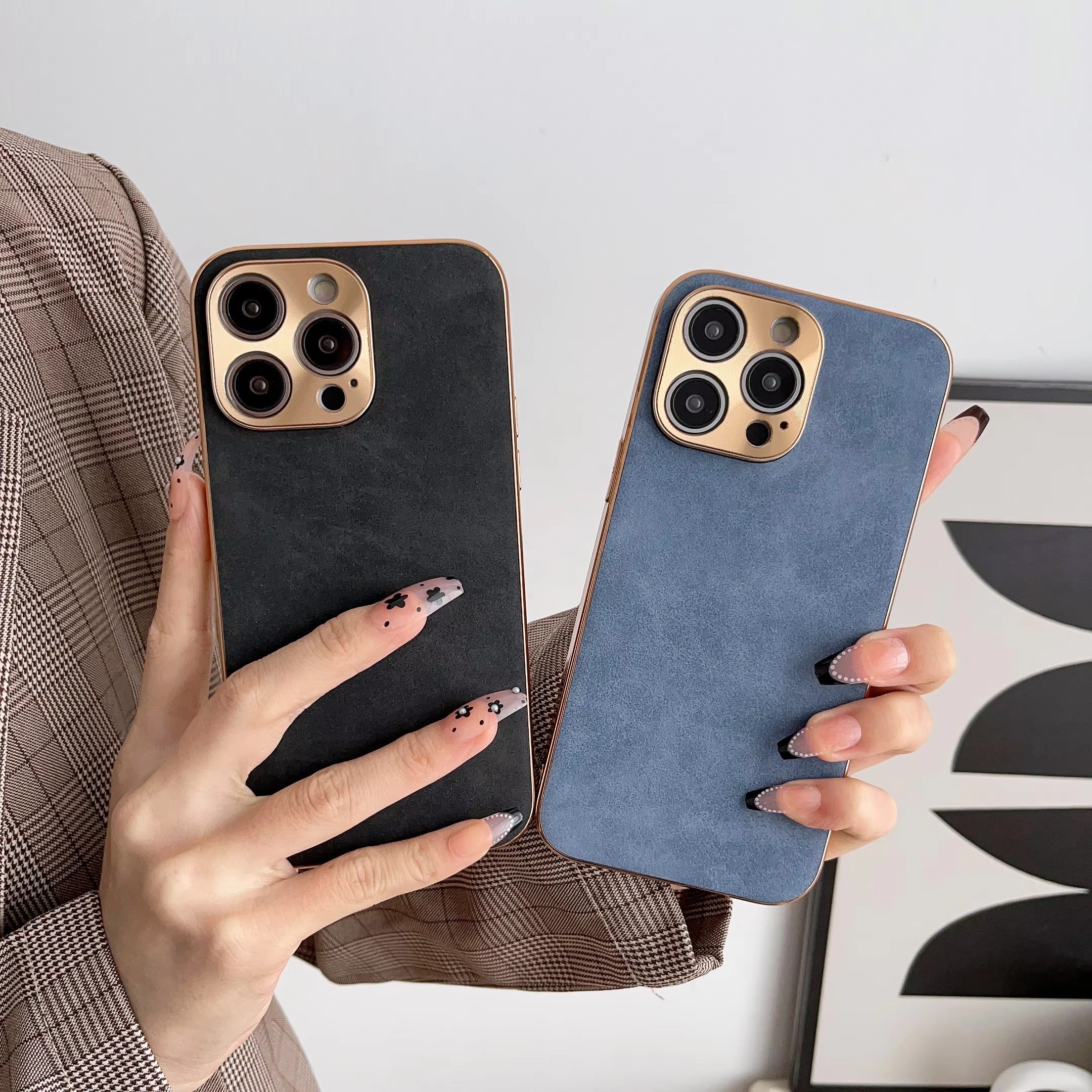 Luxury Lambskin Leather iPhone Case – Electroplated Frame, Soft & Durable Shell, Stylish Protection for Everyday Use