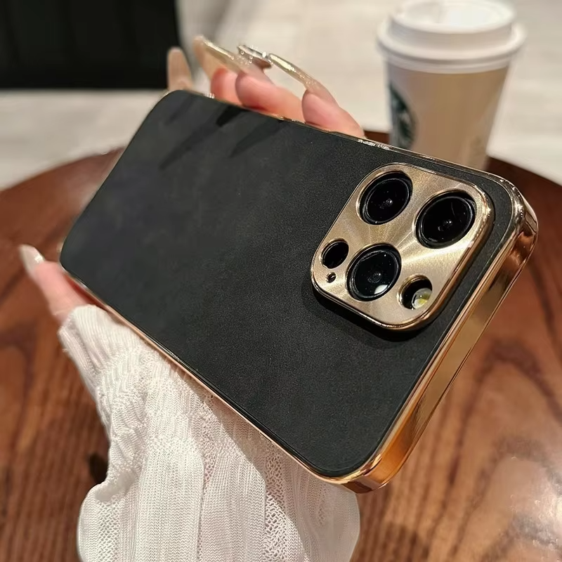 Luxury Lambskin Leather iPhone Case – Electroplated Frame, Soft & Durable Shell, Stylish Protection for Everyday Use