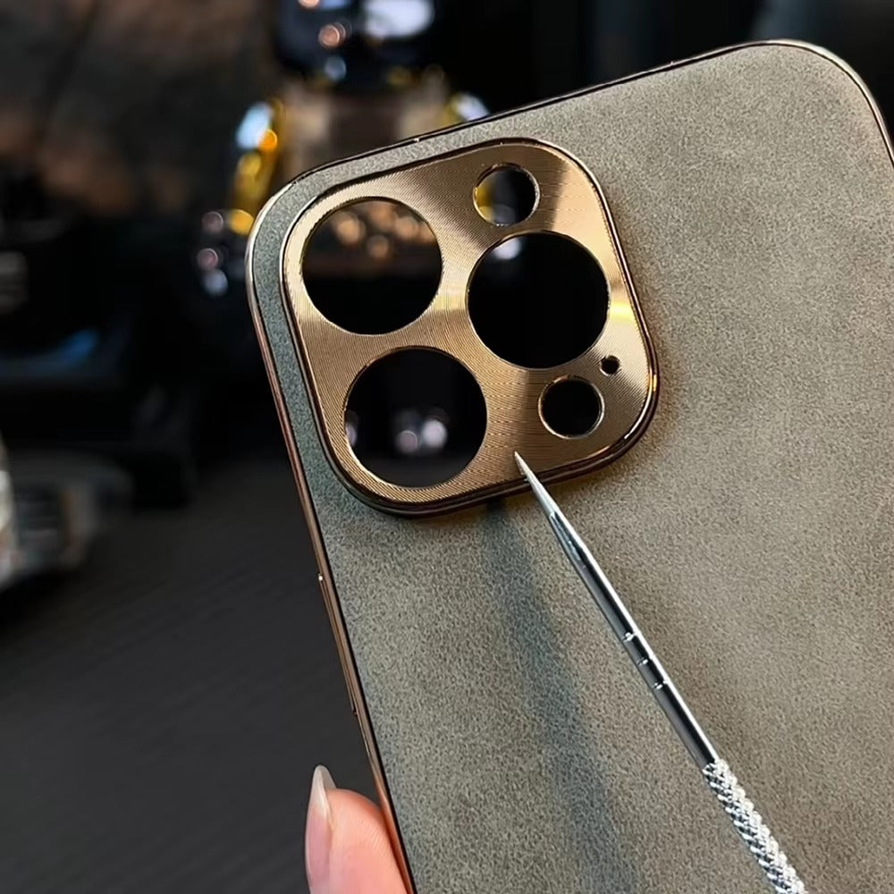 Luxury Lambskin Leather iPhone Case – Electroplated Frame, Soft & Durable Shell, Stylish Protection for Everyday Use