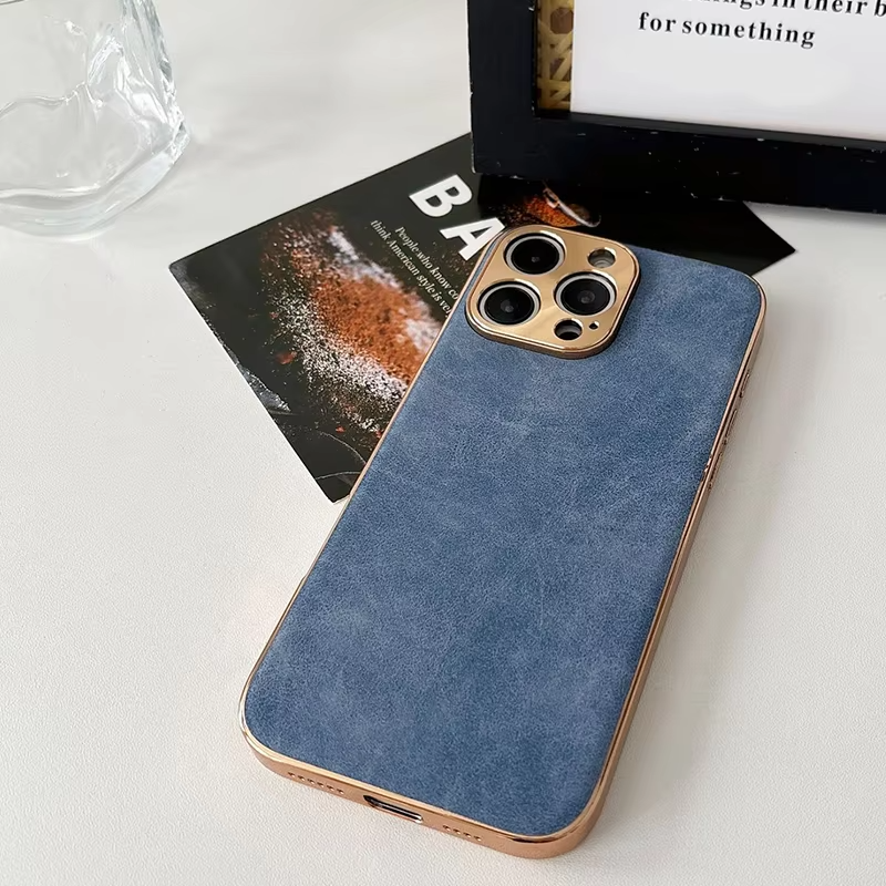 Luxury Lambskin Leather iPhone Case – Electroplated Frame, Soft & Durable Shell, Stylish Protection for Everyday Use