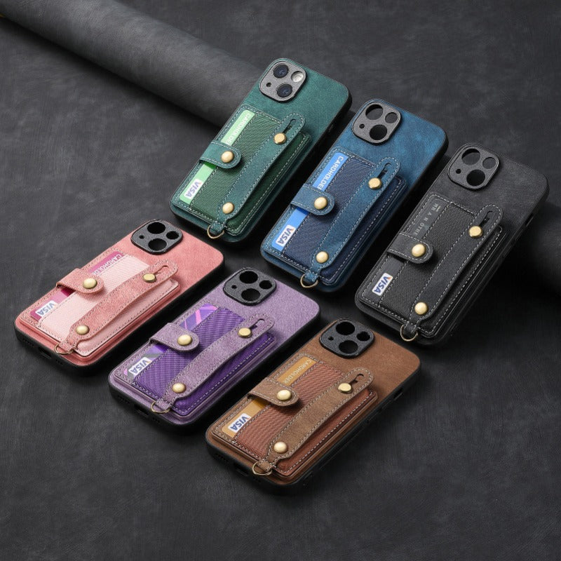 Luxury PU Leather Wallet iPhone Case with Wrist Strap – Stand Function, Card Holder, Protection for Secure and Convenience