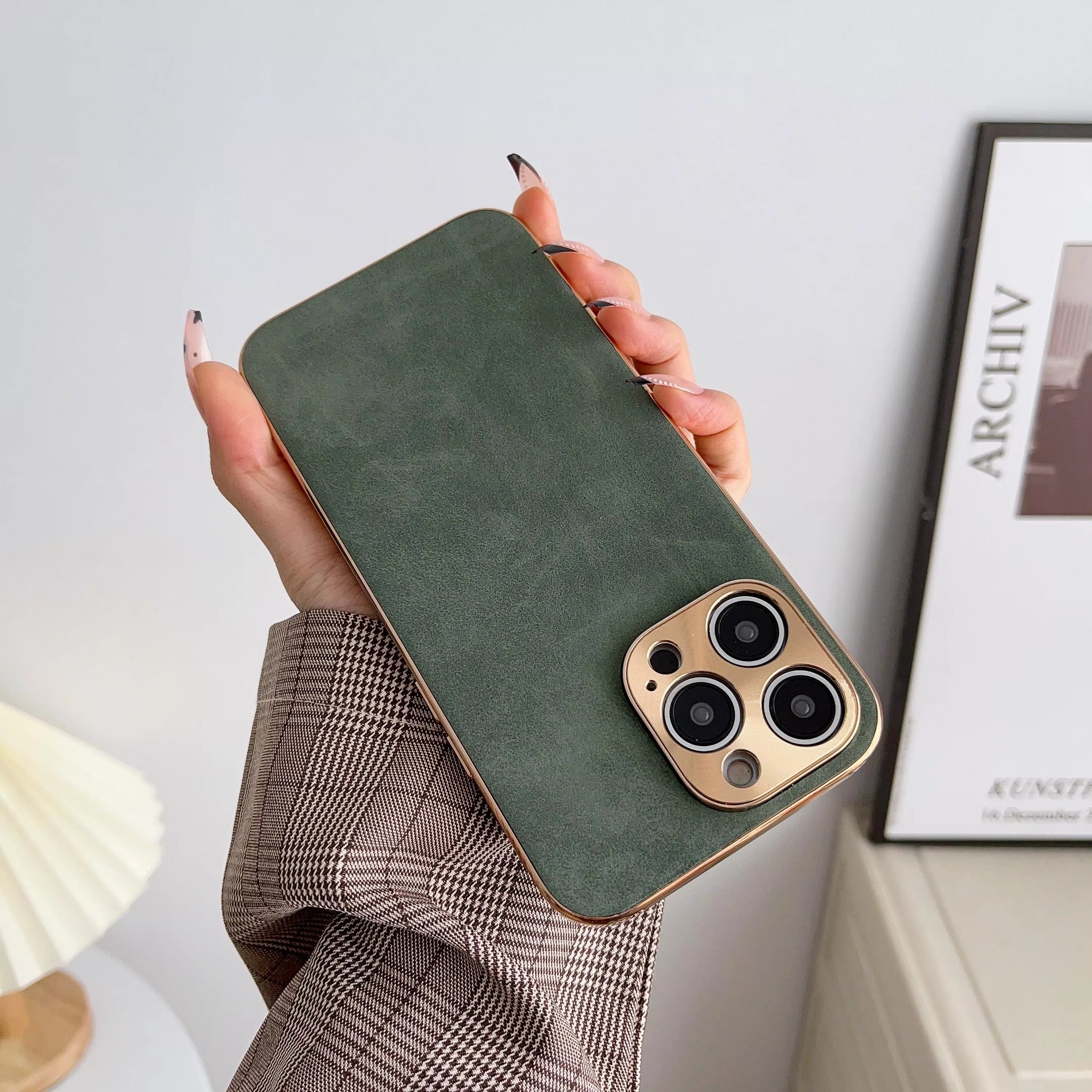 Luxury Lambskin Leather iPhone Case – Electroplated Frame, Soft & Durable Shell, Stylish Protection for Everyday Use