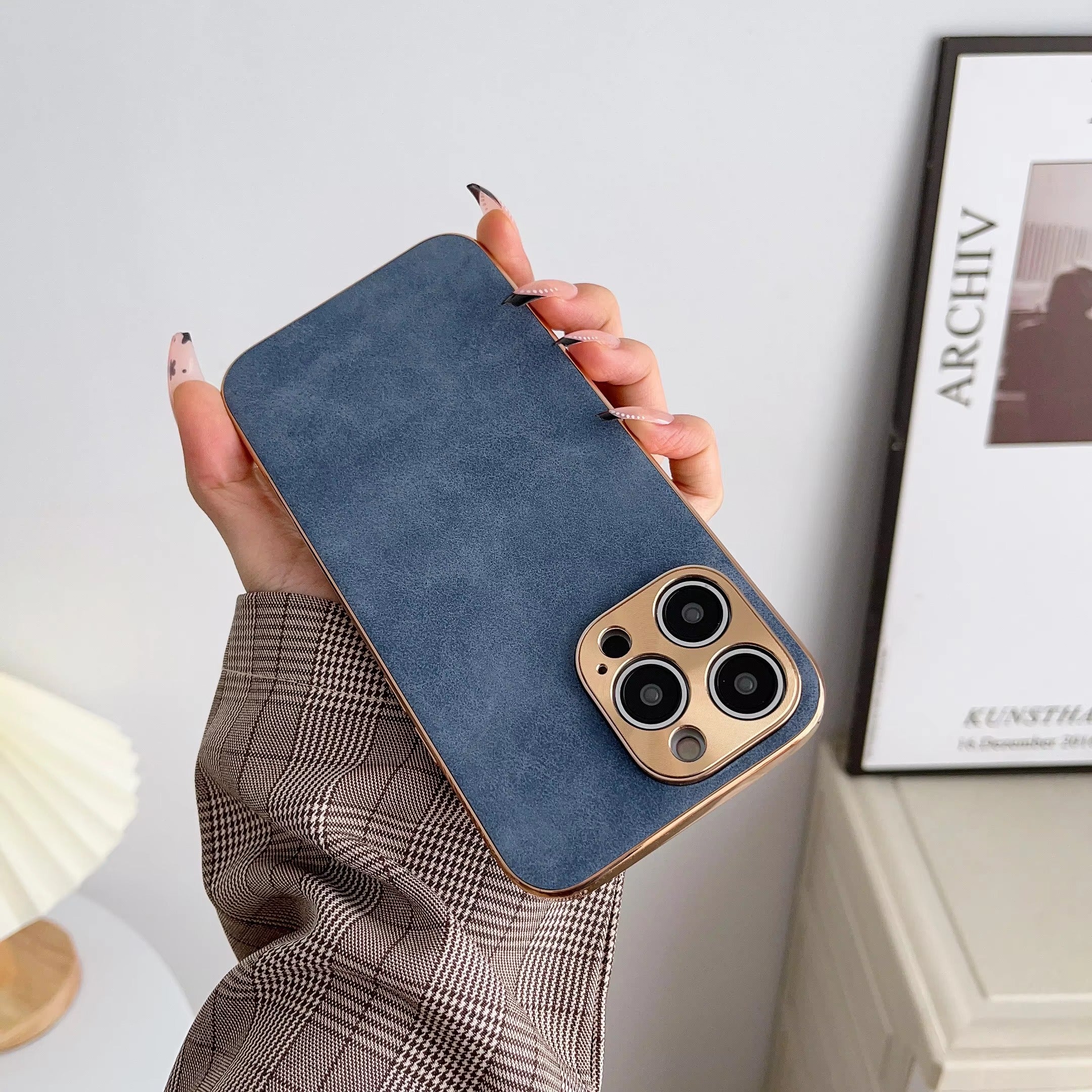 Luxury Lambskin Leather iPhone Case – Electroplated Frame, Soft & Durable Shell, Stylish Protection for Everyday Use