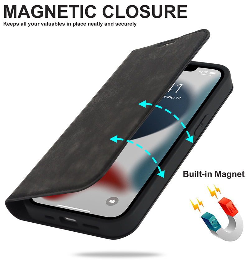 Luxuriöse magnetische Leder-Brieftaschenhülle für das iPhone – MagSafe Kabelloses Laden, Kartensteckplatz, Standfunktion, Premium-Schutz, stilvolle und langlebige Hülle