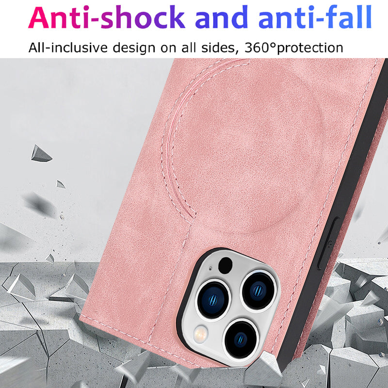 Luxuriöse magnetische Leder-Brieftaschenhülle für das iPhone – MagSafe Kabelloses Laden, Kartensteckplatz, Standfunktion, Premium-Schutz, stilvolle und langlebige Hülle
