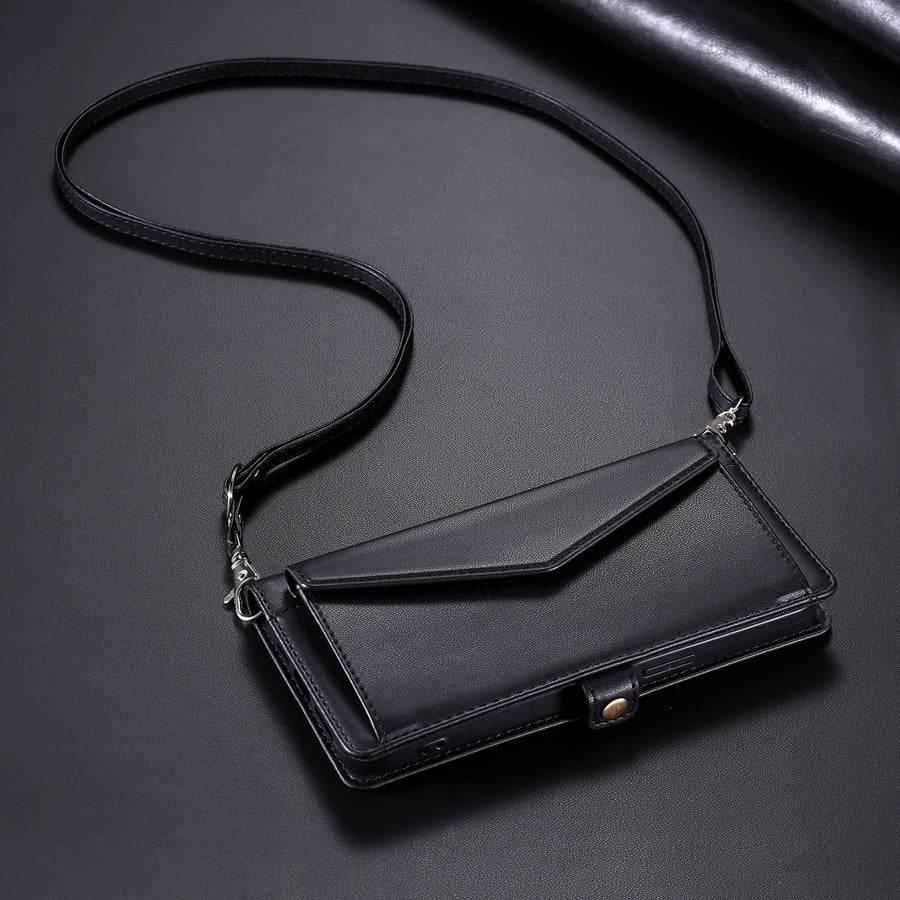 Luxury Dual-Layer Wallet iPhone Case – Flip Leather Cover with Card Slots, Photo Frame, 2 Lanyards, Shockproof Protection, and Stand Feature for iPhone