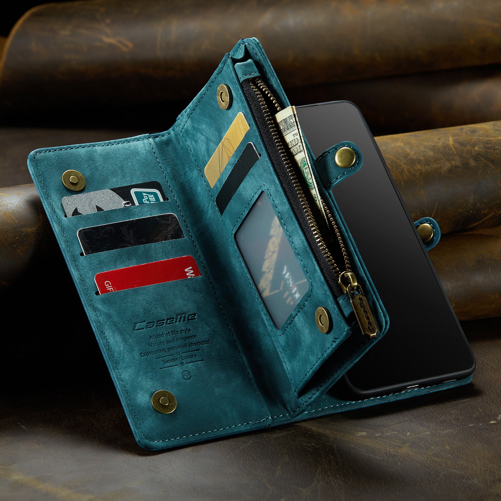 Luxury Detachable Leather Wallet iPhone Case – Multi-Function Zipper Flip Cover, Card Holder, Shockproof Protection, Magnetic Closure for iPhone