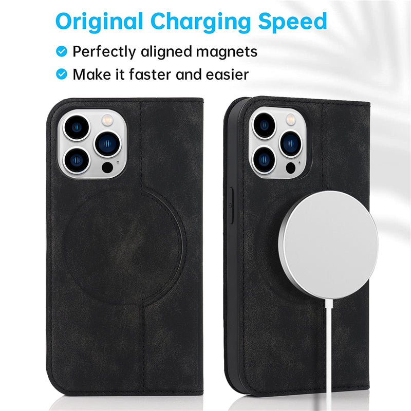 Luxuriöse magnetische Leder-Brieftaschenhülle für das iPhone – MagSafe Kabelloses Laden, Kartensteckplatz, Standfunktion, Premium-Schutz, stilvolle und langlebige Hülle