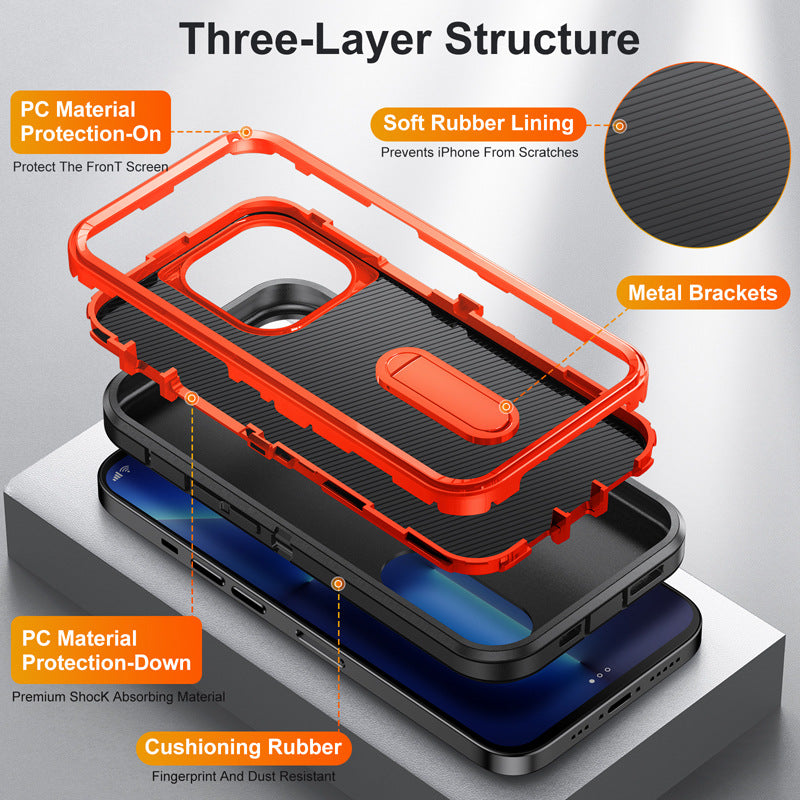 Hybrid Military-Grade Defender iPhone Case – Kickstand Full-Body Protection Cover for iPhone Models, Rugged and Shockproof 