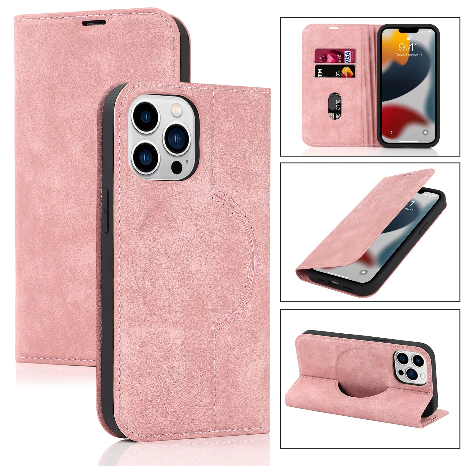 Luxuriöse magnetische Leder-Brieftaschenhülle für das iPhone – MagSafe Kabelloses Laden, Kartensteckplatz, Standfunktion, Premium-Schutz, stilvolle und langlebige Hülle