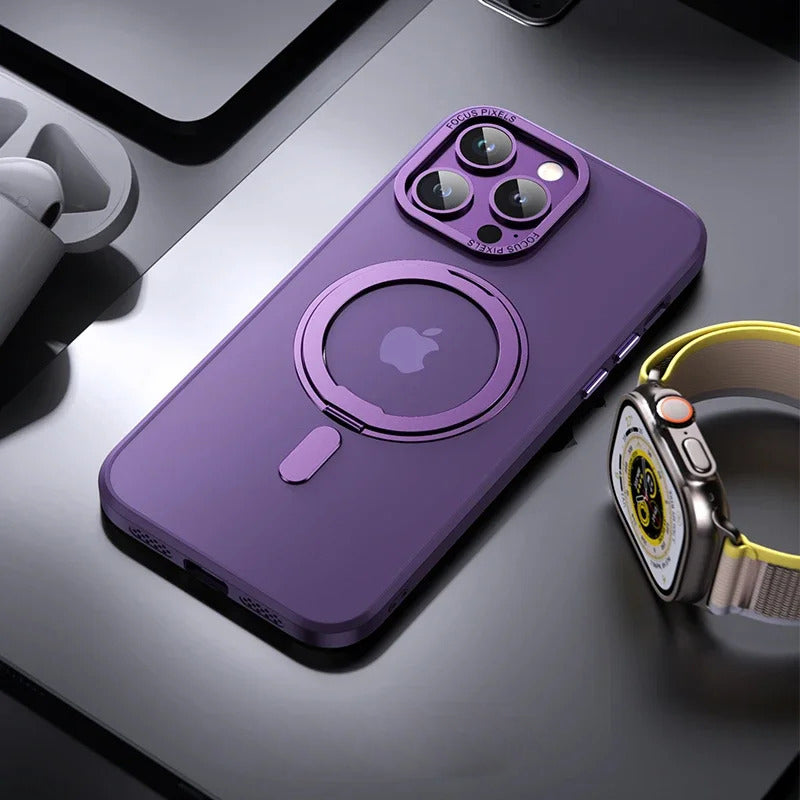 Luxury Magnetic 360° Rotating Stand Frosted Transparent Cover with Ring Holder Shockproof & Hands-Free Design Case for iPhone