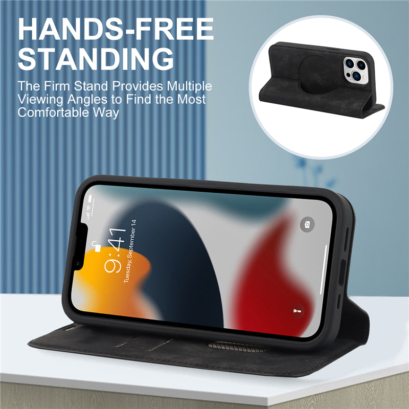 Luxuriöse magnetische Leder-Brieftaschenhülle für das iPhone – MagSafe Kabelloses Laden, Kartensteckplatz, Standfunktion, Premium-Schutz, stilvolle und langlebige Hülle
