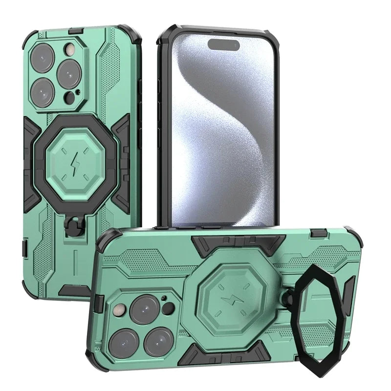 KEYSION MagSafe Shockproof iPhone Case – Ring Stand with Camera Protection, Durable Phone Cover for iPhone Models