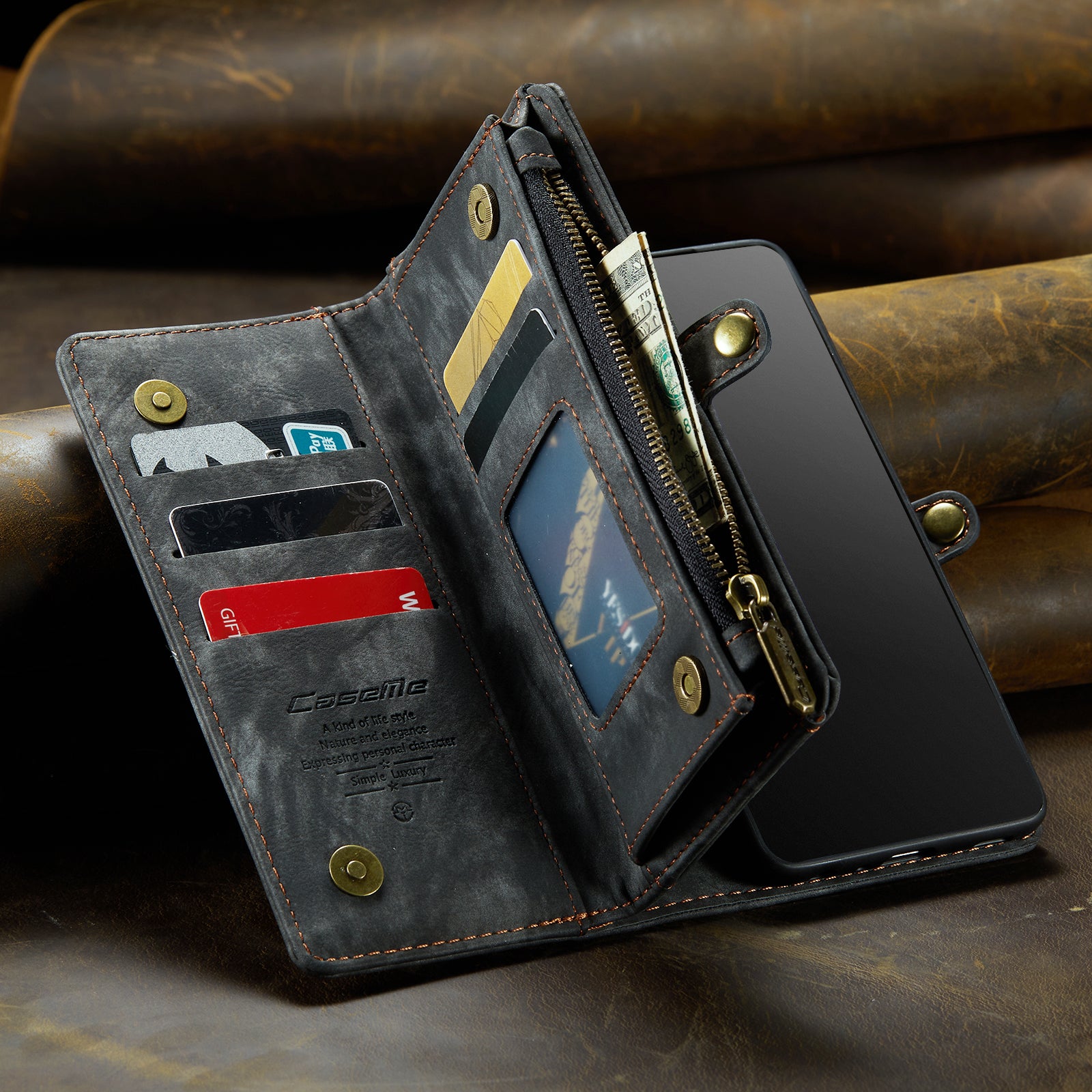 Luxury Detachable Leather Wallet iPhone Case – Multi-Function Zipper Flip Cover, Card Holder, Shockproof Protection, Magnetic Closure for iPhone