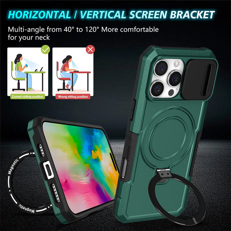 MagSafe Armor iPhone Case – Magnetic Holder, Wireless Charging, Slide Camera Protection, Full-Body Cover for iPhone Models