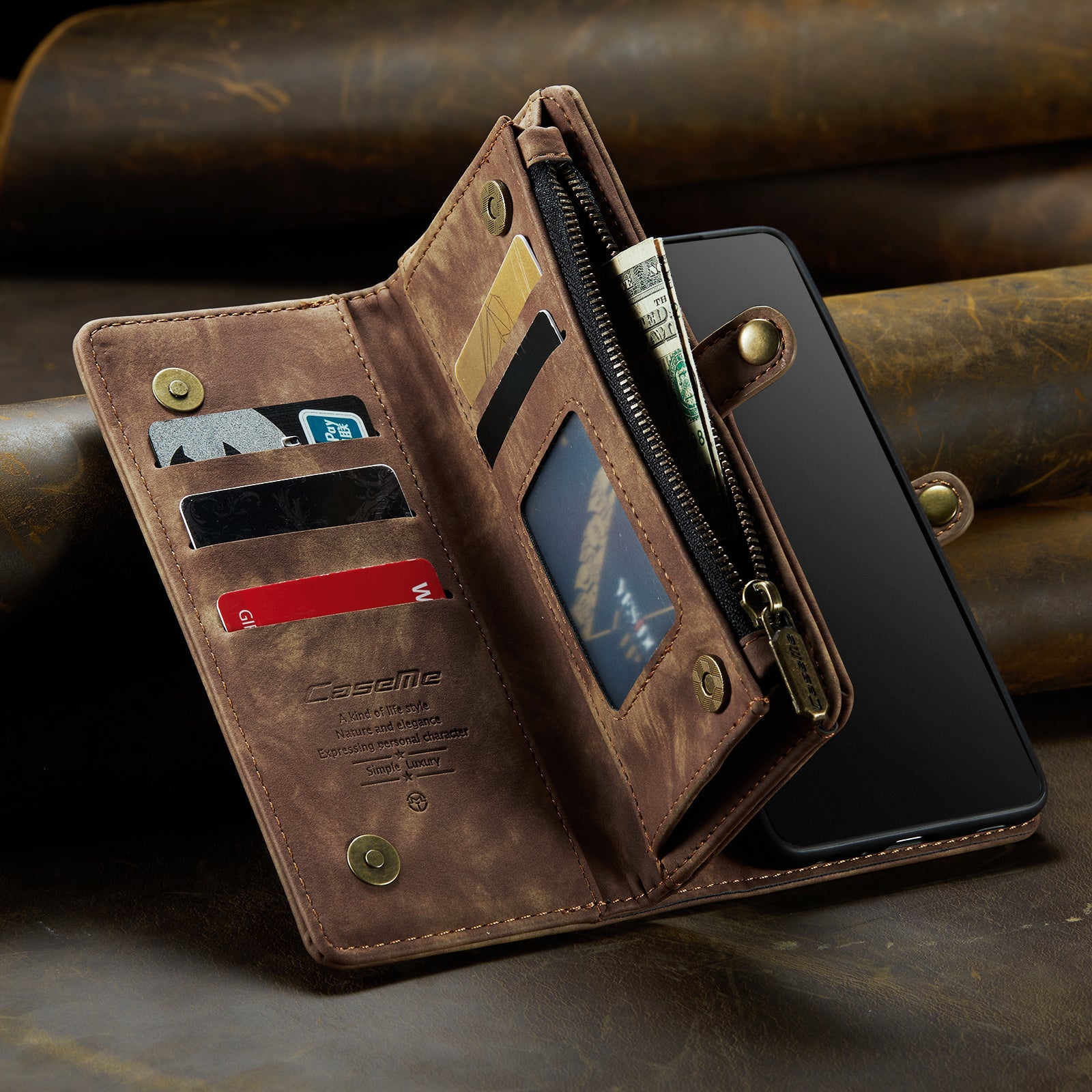 Luxury Detachable Leather Wallet iPhone Case – Multi-Function Zipper Flip Cover, Card Holder, Shockproof Protection, Magnetic Closure for iPhone