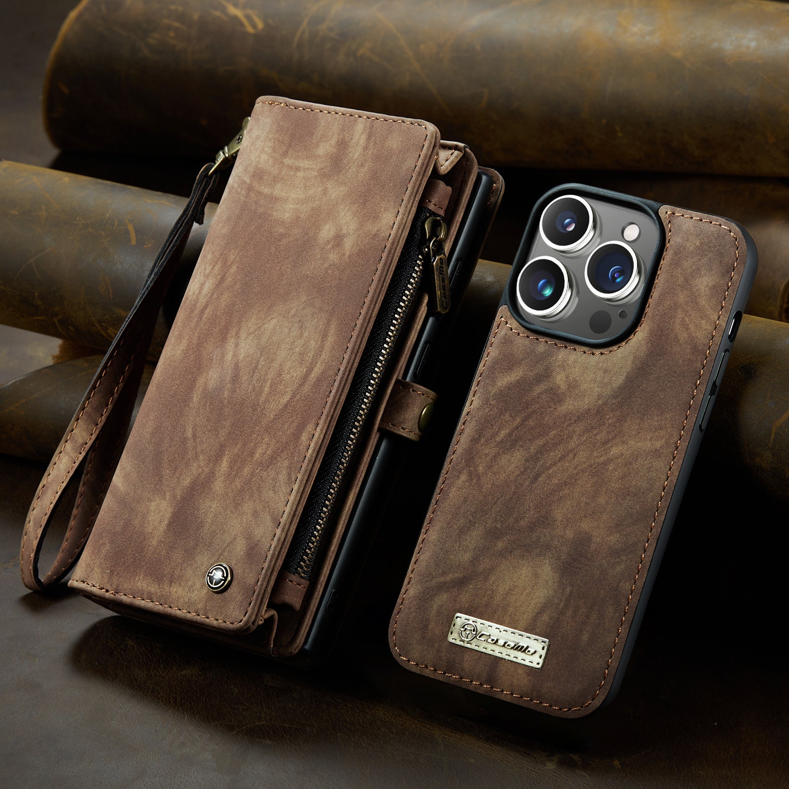 Luxury Detachable Leather Wallet iPhone Case – Multi-Function Zipper Flip Cover, Card Holder, Shockproof Protection, Magnetic Closure for iPhone