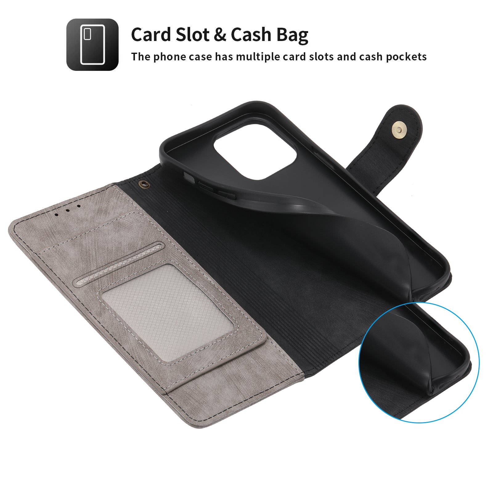RFID-blockierende Leder-Brieftaschenhülle für iPhone – Klapphülle mit Reißverschluss, Kartenfach, magnetischer Ständer, stoßfester Schutz, Premium-Design für iPhone