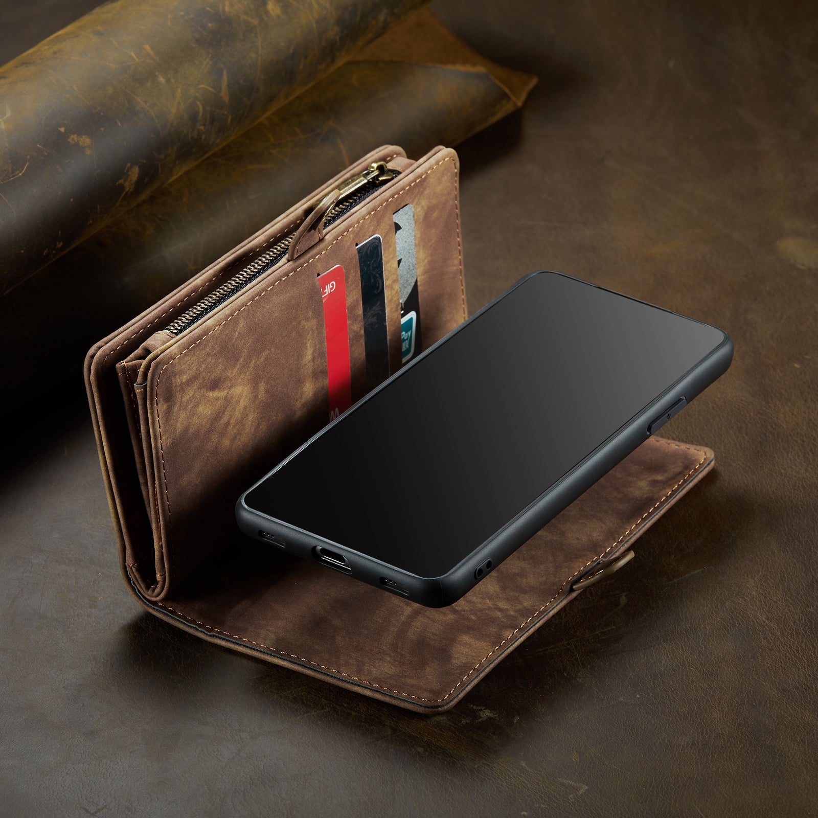 Luxury Detachable Leather Wallet iPhone Case – Multi-Function Zipper Flip Cover, Card Holder, Shockproof Protection, Magnetic Closure for iPhone