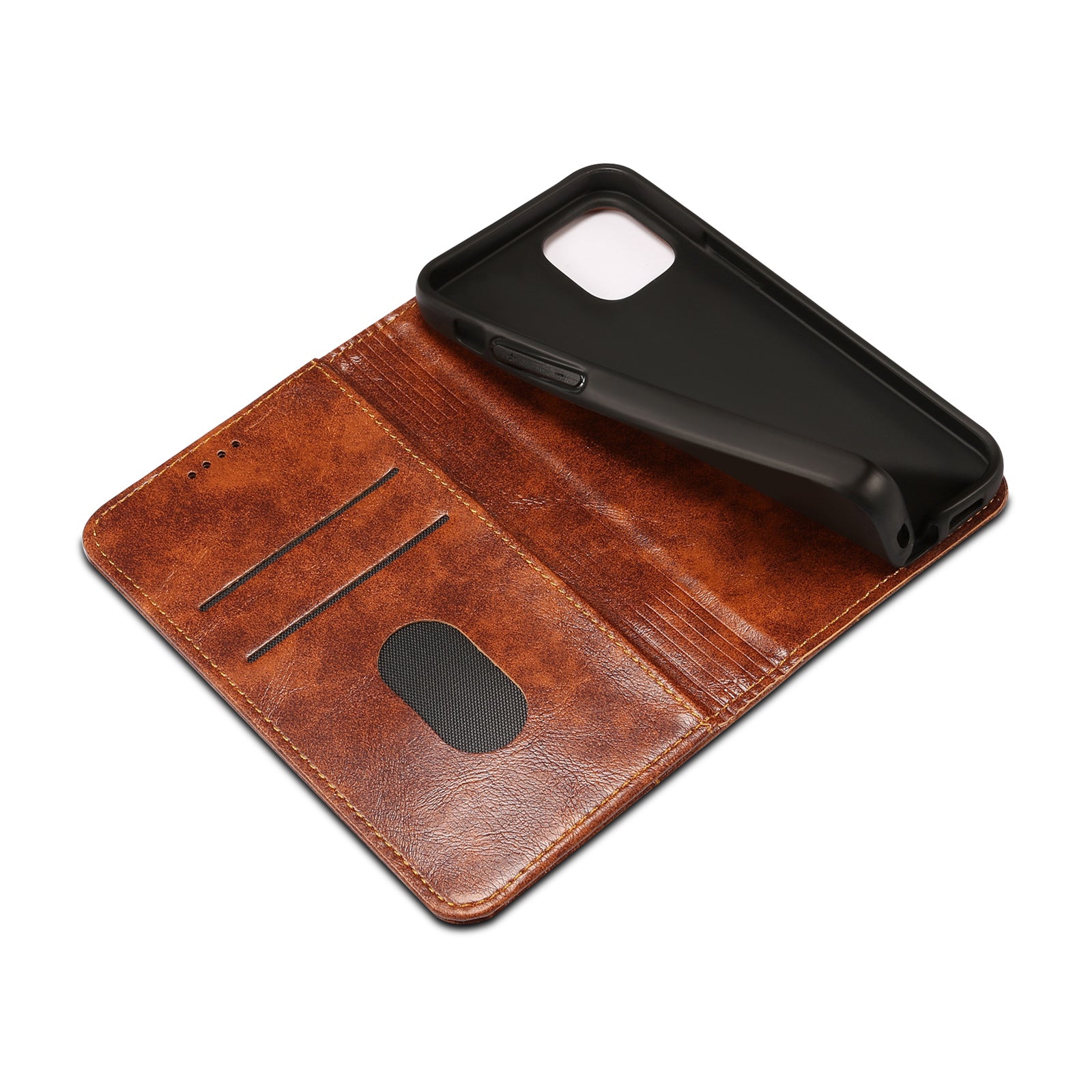 Luxury Genuine Leather Wallet Flip iPhone Case – Magnetic Closure, Card Holder, Stand Function, Shockproof Protective Cover, Classic Book-Style Design