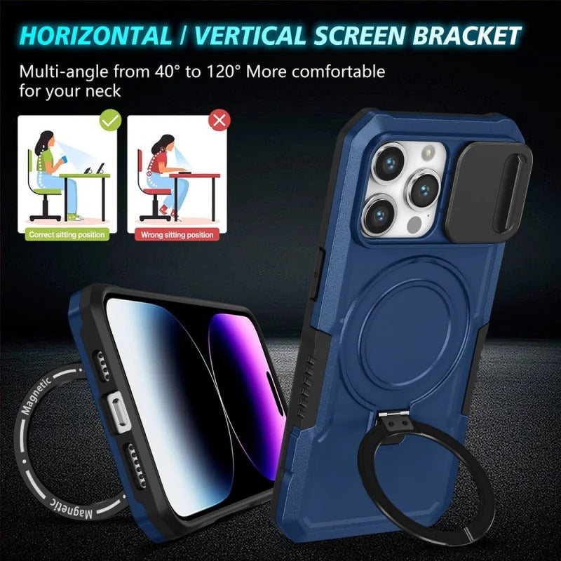 MagSafe Armor iPhone Case – Magnetic Holder, Wireless Charging, Slide Camera Protection, Full-Body Cover for iPhone Models