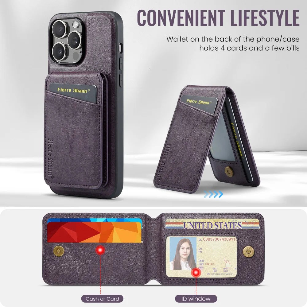 Luxury 2-in-1 Detachable Wallet iPhone Case – Magnetic Card Holder, MagSafe Compatible, Shockproof Protection, Premium Leather Cover for iPhone Models