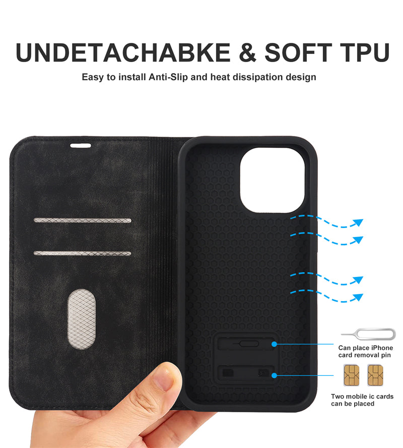 Luxuriöse magnetische Leder-Brieftaschenhülle für das iPhone – MagSafe Kabelloses Laden, Kartensteckplatz, Standfunktion, Premium-Schutz, stilvolle und langlebige Hülle