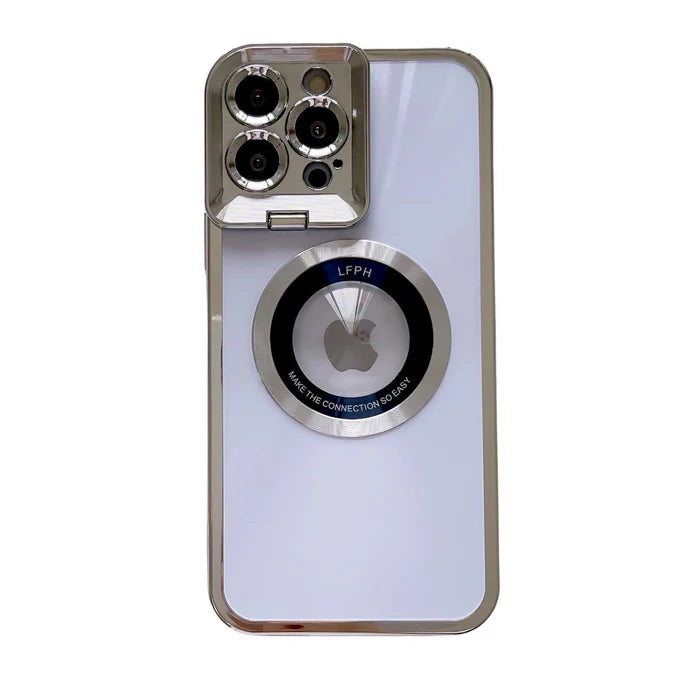 Aurora MagSafe iPhone Case - Plating CD Pattern, Logo Hole Design, Stand Bracket, Magnetic Wireless Charging Case for iPhone