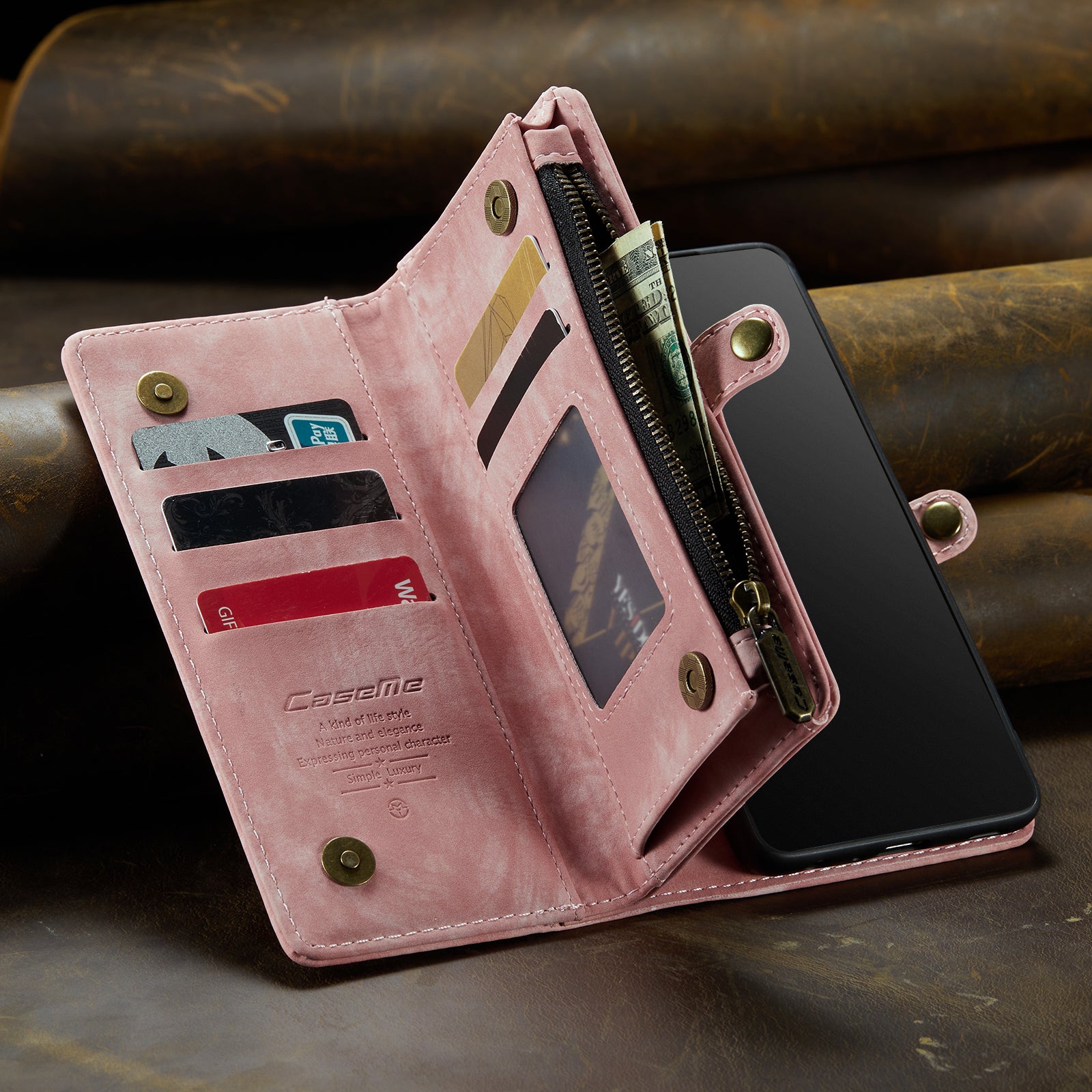 Luxury Detachable Leather Wallet iPhone Case – Multi-Function Zipper Flip Cover, Card Holder, Shockproof Protection, Magnetic Closure for iPhone