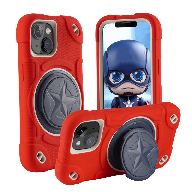 Shield Rotating Ring Rugged Stand iPhone Case – Star Design, Macaron Color Bumper Cover, Durable Protection for iPhone Models
