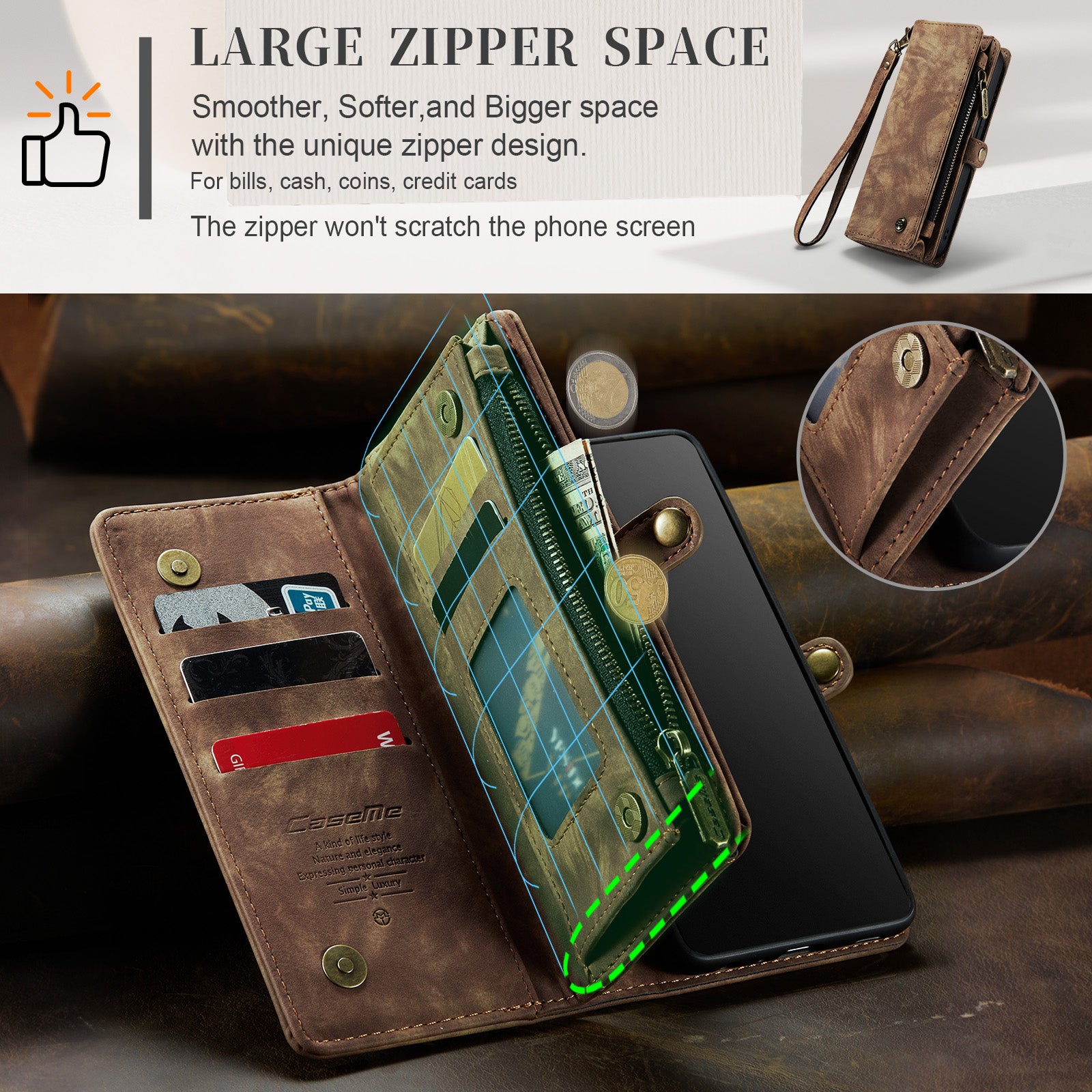 Luxury Detachable Leather Wallet iPhone Case – Multi-Function Zipper Flip Cover, Card Holder, Shockproof Protection, Magnetic Closure for iPhone