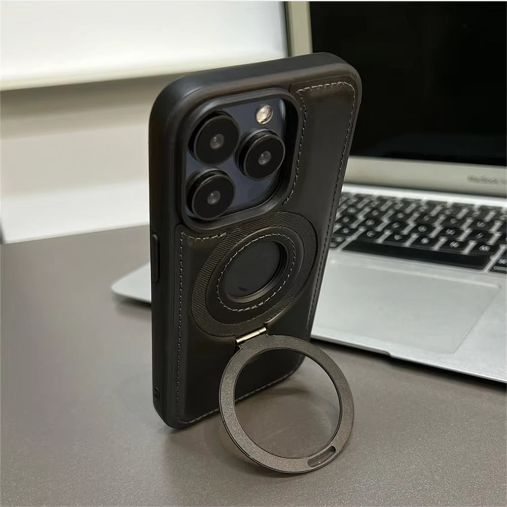 Premium Apple iPhone Case MagSafe Compatible, Camera Lens & Screen Protection, Ultra Thin Shockproof Magnetic Full All Around Protection Cover with PU Leather Stand Ring