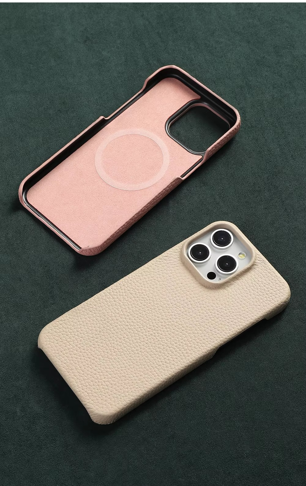 Luxury Natural Cowhide Leather MagSafe iPhone Case – Lychee Texture, Durable & Stylish Phone Back Cover | Case for iPhone