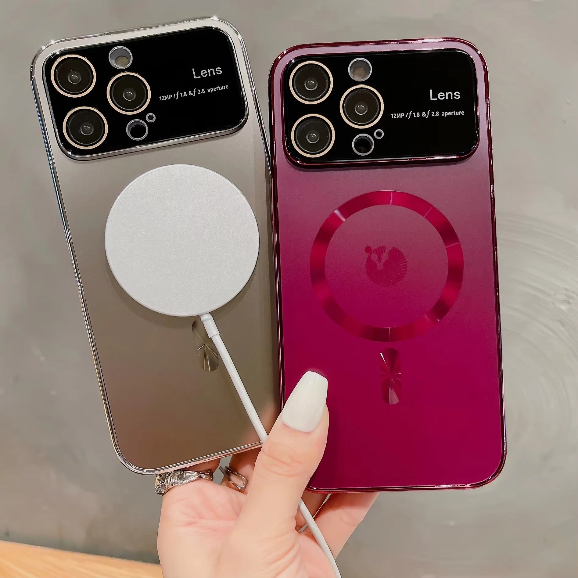 Premium-Hülle für Apple iPhone, MagSafe-kompatibel, Kameraobjektiv- und Bildschirmschutz, ultradünne, stoßfeste, magnetische Rundum-Schutzhülle mit Schiebeobjektiv und transparenter Acrylrückseite