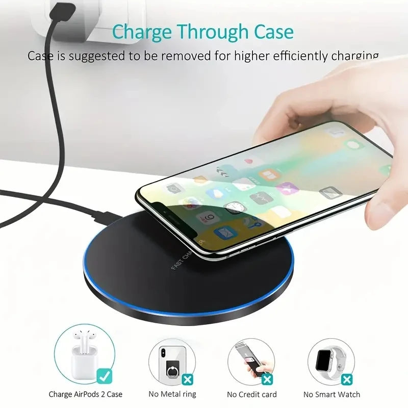 Premium 30W Wireless Charging Pad – Schnelles Induktionsladegerät mit Typ-C-Anschluss, LED-Anzeige, kompatibel mit Apple iPhone, AirPods, iOS- und Android-Geräten 