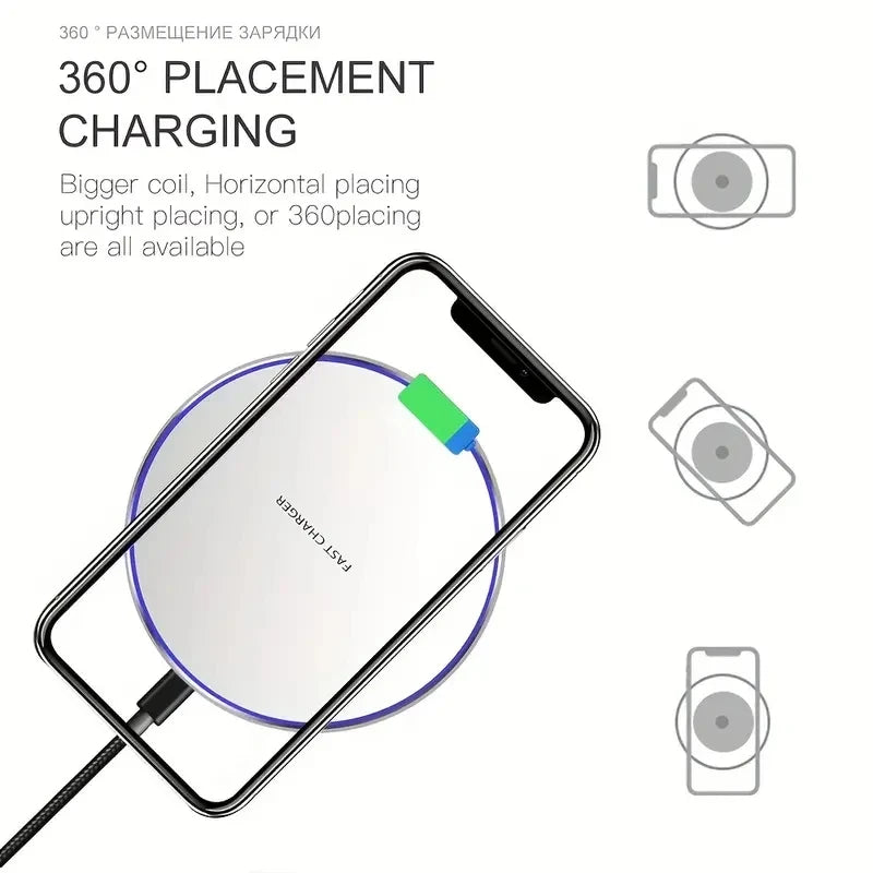Premium 30W Wireless Charging Pad – Schnelles Induktionsladegerät mit Typ-C-Anschluss, LED-Anzeige, kompatibel mit Apple iPhone, AirPods, iOS- und Android-Geräten 